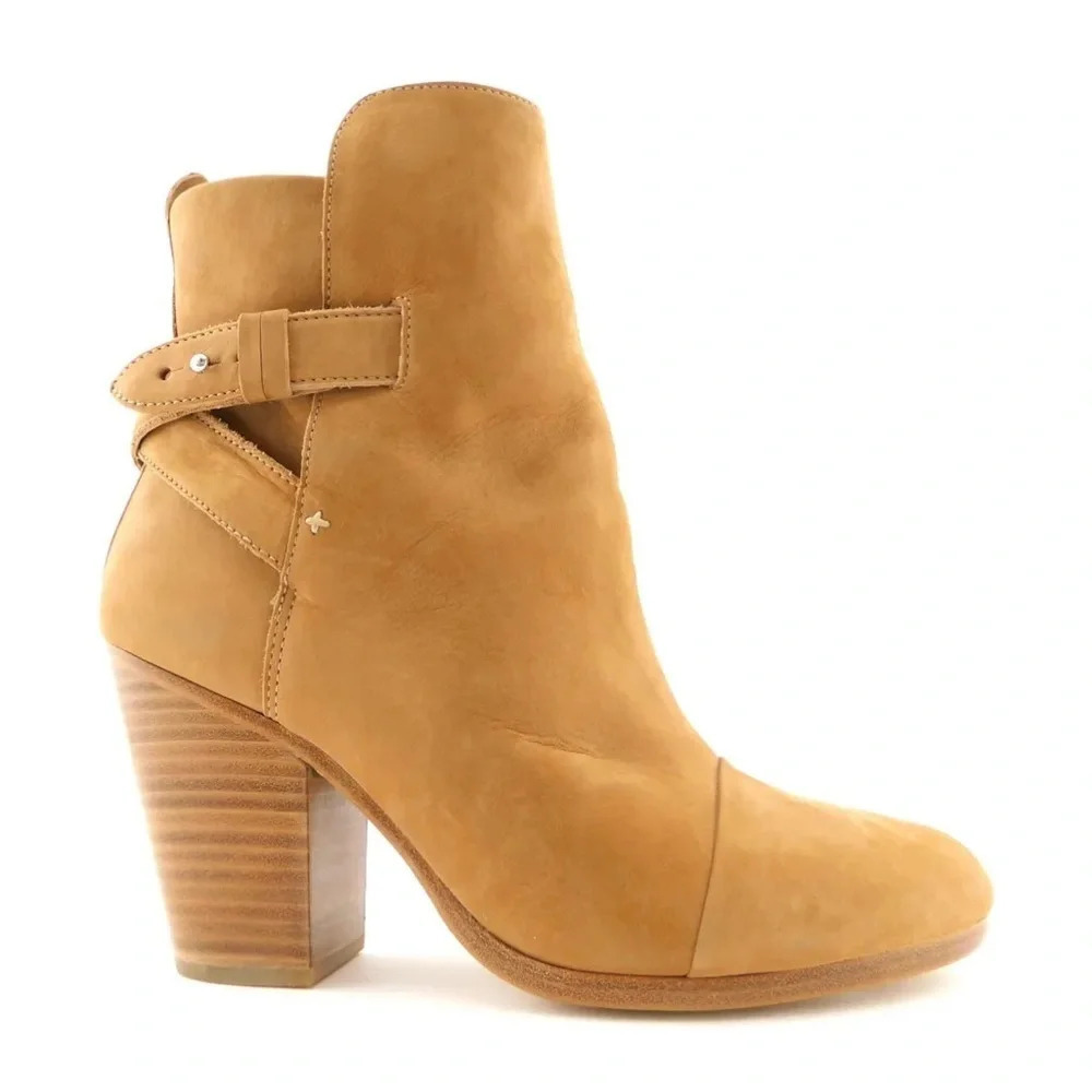 Rag & Bone Kinsey Waxed Suede Bootie Ankle Boots Tan Brown Leather Straps 36.5